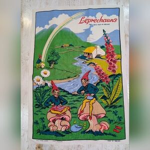 Vintage Irish Linen Tea Towel -Leprechauns The Little Folk Of Ireland